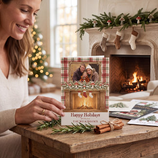 Cozy Fireplace Photo Christmas Holiday Card