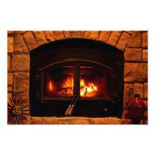 Cozy fireplace photo print.