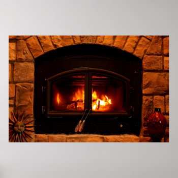 Cozy Fireplace Poster by lsarmentoart at Zazzle