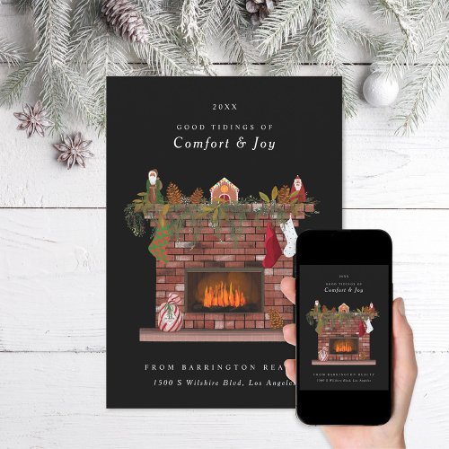Cozy Fireplace Realtor Corporate Holiday Card
