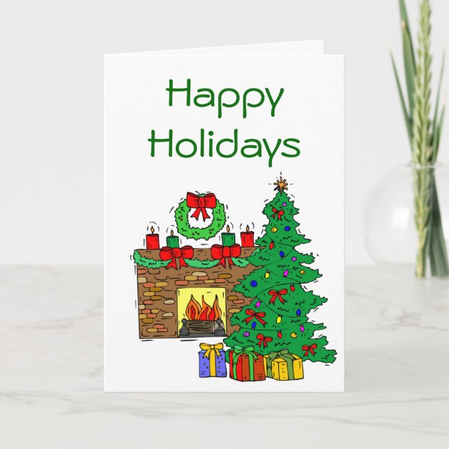 Cozy Fireplace Scene Customizable Christmas Cards (Front)