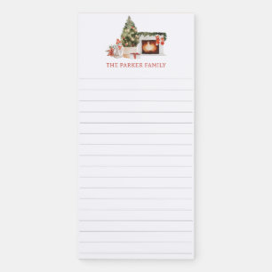 Cozy Fireplace & Winter Cat Personalized Magnetic Notepad