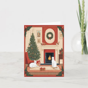 Cozy Fireside - Classicism Vintage Christmas Cat Holiday Card