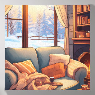 Cozy Fireside Warmth – Winter Relaxation Art Canvas Photo Tile