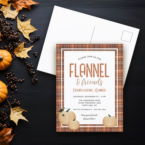 Cozy Flannel and Friends Friendsgiving Dinner Holiday Postcard