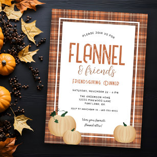 Cozy Flannel and Friends Friendsgiving Dinner Invitation