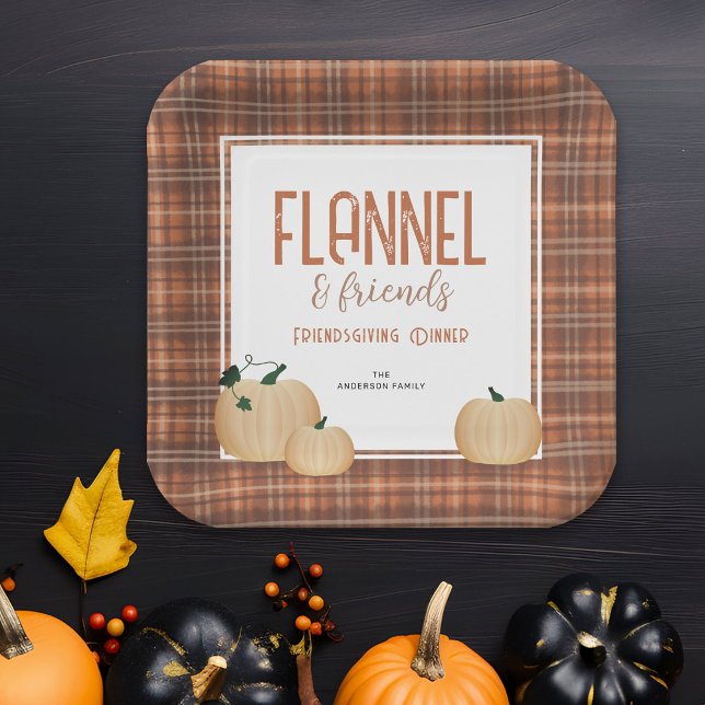 Cozy Flannel and Friends Friendsgiving Dinner Paper Plates (Creator Uploaded)