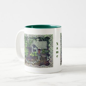 Cozy Flower Garden Cottage Personalized Two-tone Coffee Mug by SmilinEyesTreasures at Zazzle