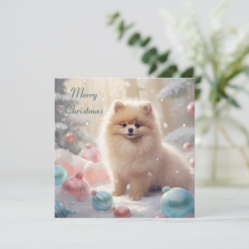 Cozy Fluffy Dog with Pastel Christmas Card