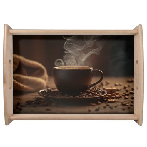 Cozy Food Tray Featuring a Steaming Cup of Coffee