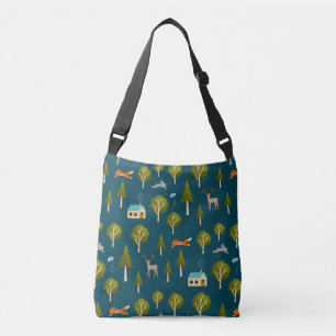 Cozy Forest Cabin and Animals Crossbody Bag