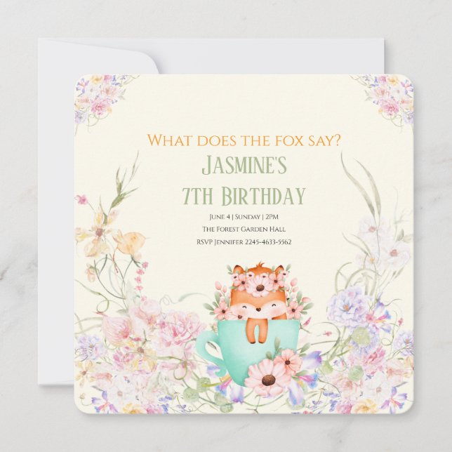 Cozy Fox Flower Forest Magical Birthday Invitation (Front)