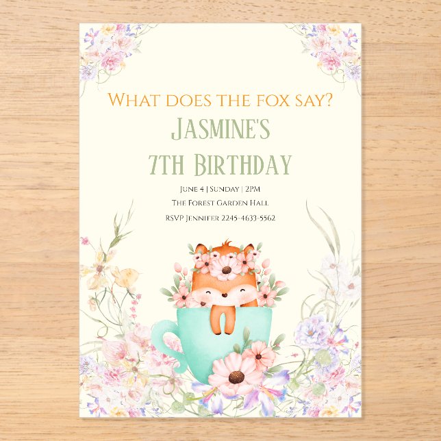 Cozy Fox Flower Forest Magical Birthday Invitation (Front)
