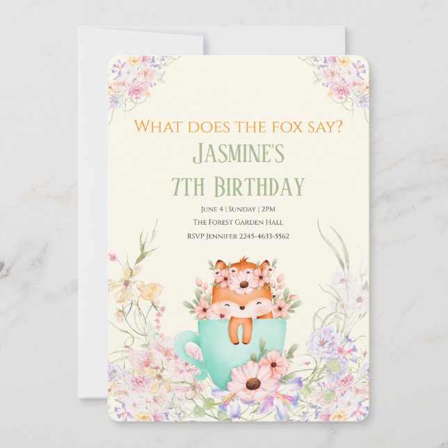 Cozy Fox Flower Forest Magical Birthday Invitation (Front)