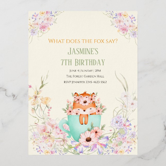 Cozy Fox Forest Magical Floral Birthday Invitation (Front)