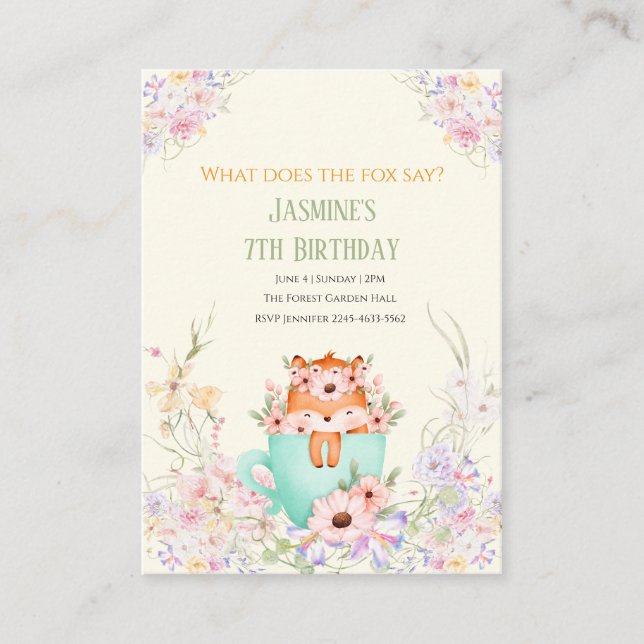 Cozy Fox Forest Magical Floral Birthday Invitation (Front)