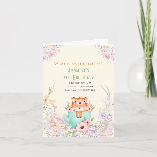 Cozy Fox Forest Magical Floral Birthday Invitation (Front)