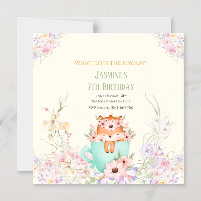 Cozy Fox Forest Magical Floral Birthday Invitation (Front)