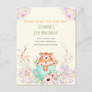 Cozy Fox Forest Magical Floral Birthday Invitation Postcard