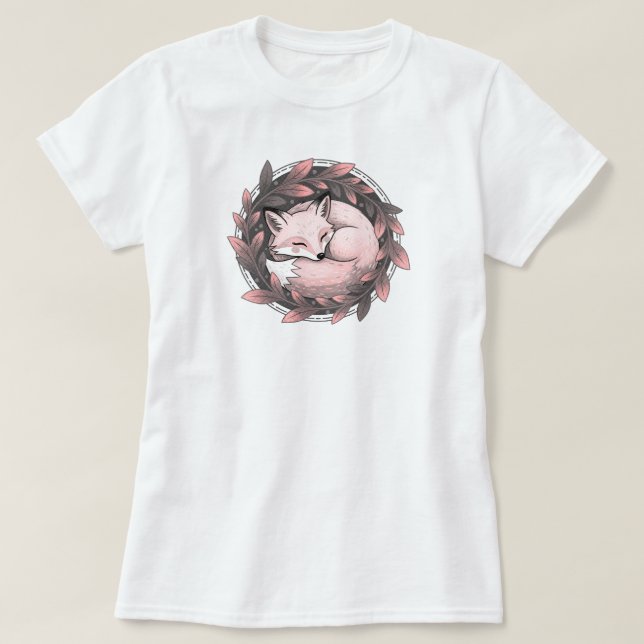 Cozy Fox in Autumn Leaves  | WHITE ONLY T-Shirt (Design Front)