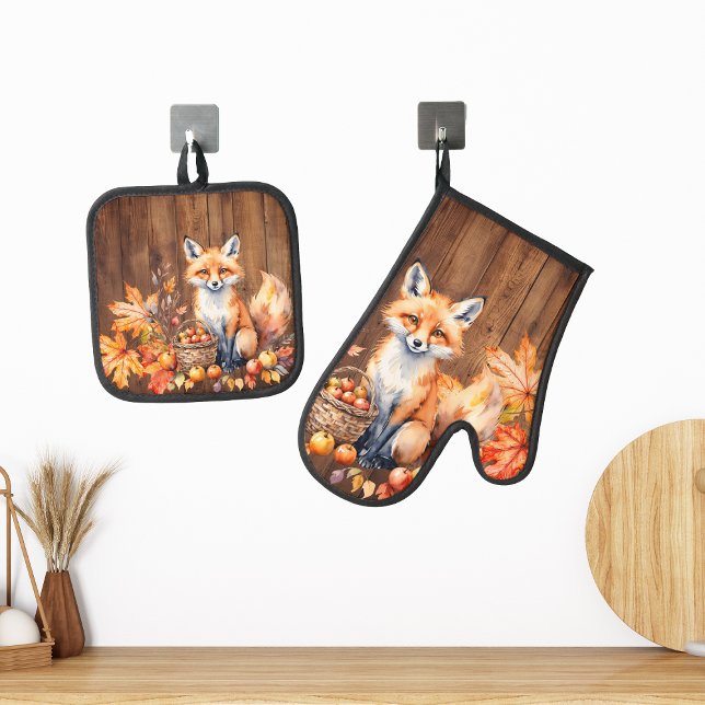 Cozy Fox Rustic Fall Oven Mitt & Pot Holder Set (Creator Uploaded)