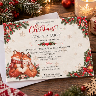 Cozy Fox Scandinavian Christmas Couples Party Invitation