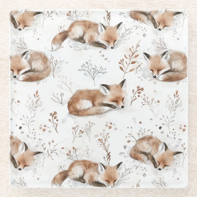 Cozy Foxes  Glass Coaster (Front)