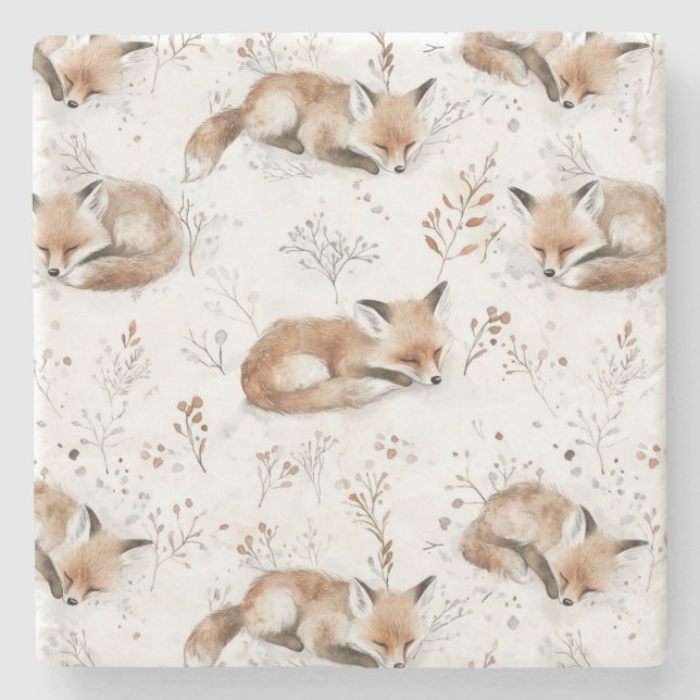 Cozy Foxes  Stone Coaster (Front)