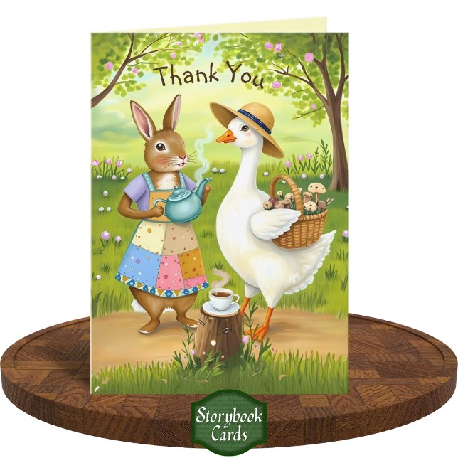 Cozy Friends Tea Time Goose Rabbit Thank You Card (Creator Uploaded)