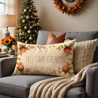Cozy Friendsgiving Autumn Leaves Apples Warm Decor Lumbar Pillow