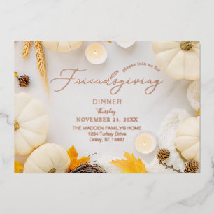 Cozy Friendsgiving Thanksgiving Pumpkin Dinner Foil Invitation