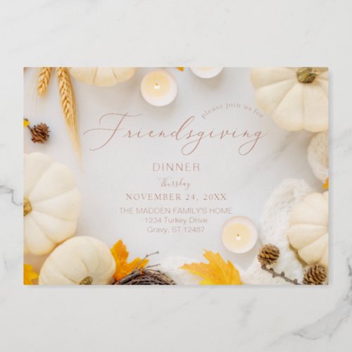 Cozy Friendsgiving Thanksgiving Pumpkin Dinner Foil Invitation