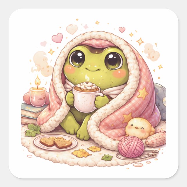 Cozy Frog Aesthetic Sticker (Front)