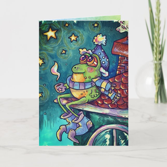 Cozy Frog Christmas & New Year Card (Front)