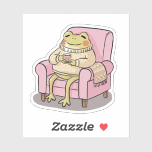 Cozy Frog Drinking Tea On Sofa Illustration Sticker