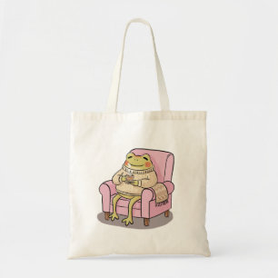 Cozy Frog Drinking Tea On Sofa Illustration Tote Bag