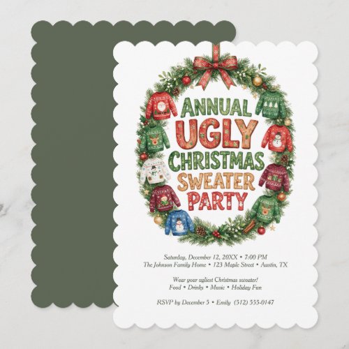 Cozy Funny Sweater Wreath Holiday Party TMF26 Invitation