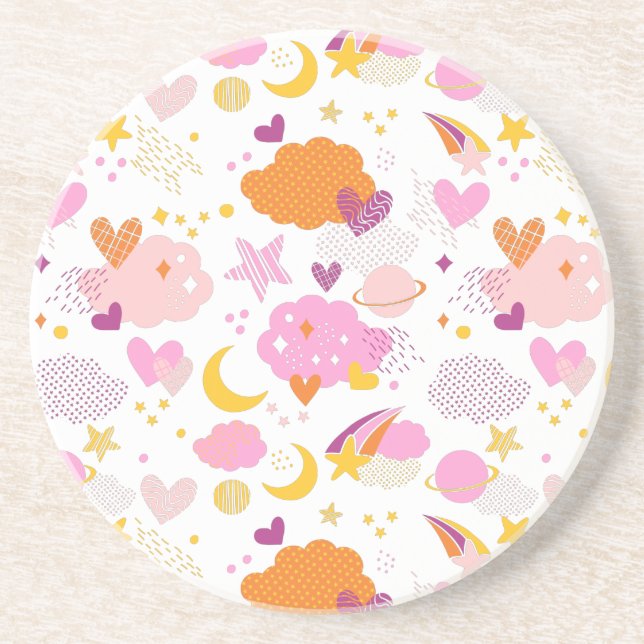 Cozy Galaxy- cosmos, moon, stars and hearts Throw  Coaster (Front)