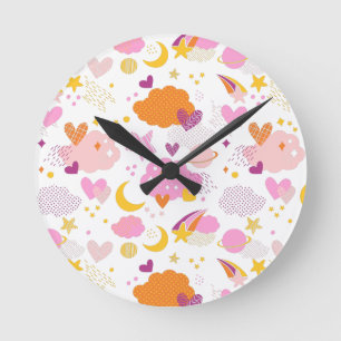 Cozy Galaxy- cosmos, moon, stars and hearts Throw Round Clock