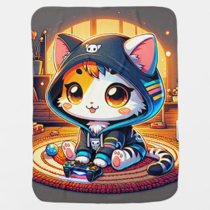 Cozy Gamer Cat in a Hoodie Baby Blanket