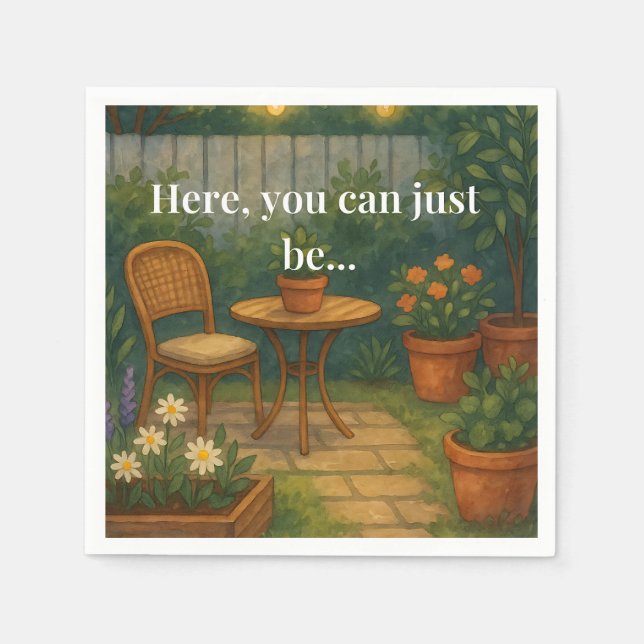 Cozy Garden Throw Pillow – 'Here, You Can Just Be' Napkins (Front)