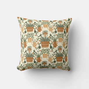 Cozy Gardening Theme-Earthy Terracotta, Green Throw Pillow