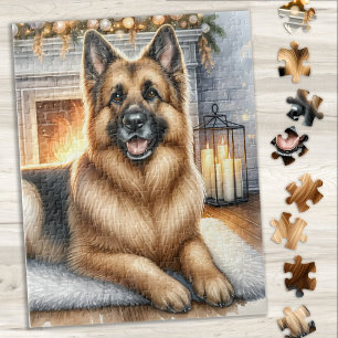 Cozy German Shepherd Dog Holiday Christmas Jigsaw Puzzle