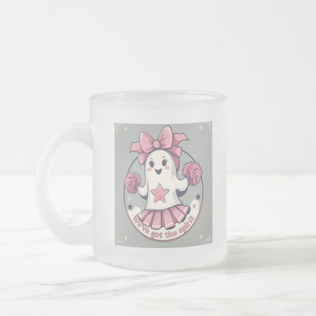 Cozy ghost - Halloween Cheerleader Frosted Glass Coffee Mug (Left)