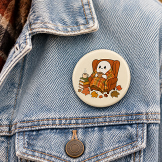 Cozy Ghost in Armchair Pin | Cute Autumn Coffee