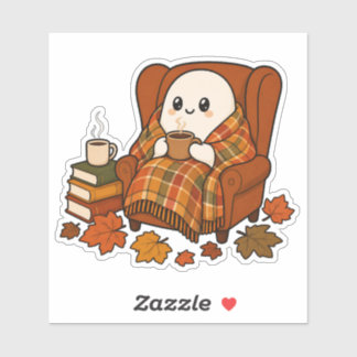 Cozy Ghost in Armchair Sticker | Cute Autumn Coffe