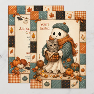Cozy Ghost Kids Halloween Craft Party Invitation