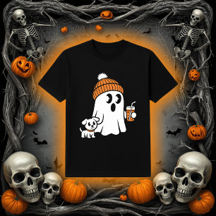 Cozy Ghost & Puppy   Fall Beanie & Coffee T-Shirt
