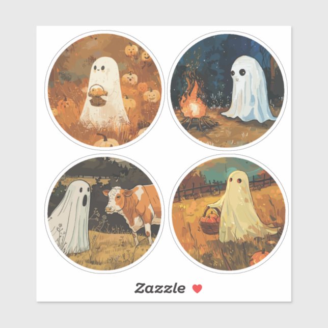 Cozy Ghost Stickers (Set of 4) (Sheet)