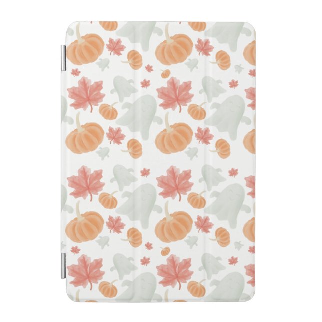 Cozy Ghosts & Pumpkins Autumn Pattern iPad Mini Cover (Front)
